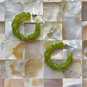 Green Twisted Hoop Earrings